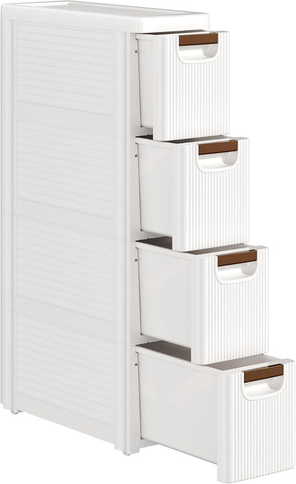 VECELO 3-Drawer Narrow Bathroom Storage Cabinet, Mobile Plastic Slim Rolling Organizer Cart with Built-in 4 Wheels for Living Room, Kitchen, Bathroom, Bedroom, Office, White(16.5" x 7.5" x 22.2")