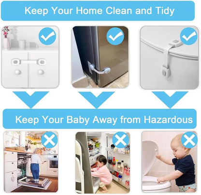 2 Pack Cabinet Locks Safety Cabinet Proofing Safety Strap Locks Adhesive Drawer Fridge Ovens Door Toilet Latches No Drill Multi-Purpose for Furniture Kitchen Grey