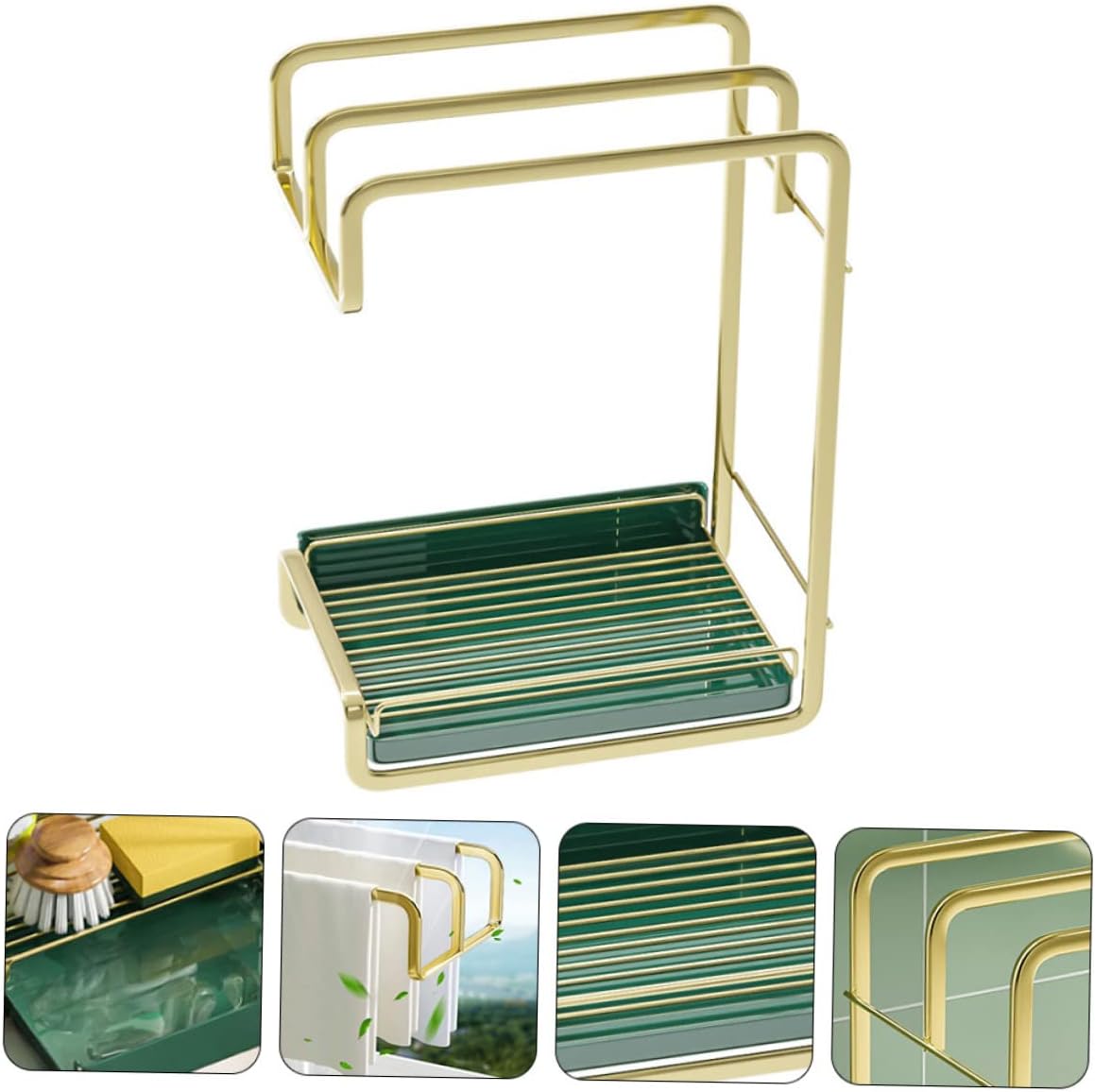 PRETYZOOM Iron Wall-Mounted Drain Rack Kitchen Sink Dish Drying Rack Cleaning Wall Hanging Sponge Holder