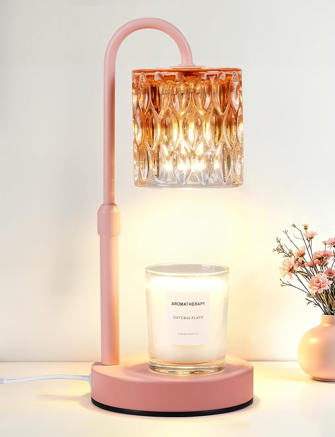 Briever Dimmable Candle Warmer Lamp with Timer, Height Adjustable Electric Candle Wax Warmer, Christmas Birthday Gifts for Women Mom, House Warming Gifts New Home Room Decor, Walnut Solid Wood Base