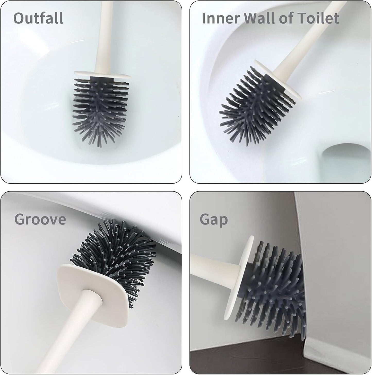 Silicone Toilet Brush and Holder Set for Bathroom Durable Toilet Bowl Scrubber with Long Plastic Handle and Soft Silicone Bristles for Deep Cleaning Wall Mounted Toilet Brush Cleaner Anti-Drip Holder