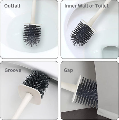 Silicone Toilet Brush and Holder Set for Bathroom Durable Toilet Bowl Scrubber with Long Plastic Handle and Soft Silicone Bristles for Deep Cleaning Wall Mounted Toilet Brush Cleaner Anti-Drip Holder