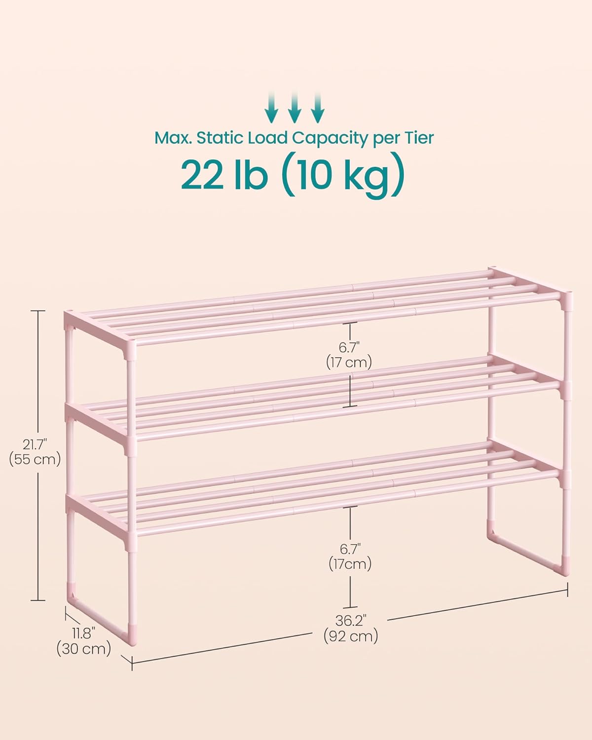 SONGMICS Shoe Rack, 6-Tier Shoe Organizer, Metal Storage Shelf, Upright or Upside Down, for 24-30 Pairs, Stackable, for Entryway, 11.8 x 36.2 x 42.7 Inches, Black ULSA306BH01