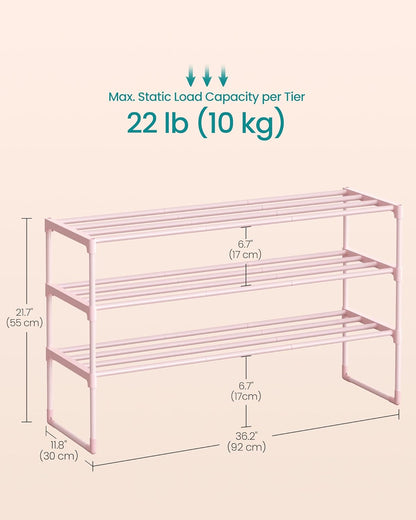SONGMICS Shoe Rack, 6-Tier Shoe Organizer, Metal Storage Shelf, Upright or Upside Down, for 24-30 Pairs, Stackable, for Entryway, 11.8 x 36.2 x 42.7 Inches, Black ULSA306BH01