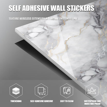 Chejiaye 10pcs Marble Peel and Stick Backsplash Waterproof Washroom Wall Panels, Peel and Stick Tile, PVC Foam Wall Panels for Kitchen,Bathroom,Living Room,Blue and Gold(Not Real Tile,11.8" x 11.8")