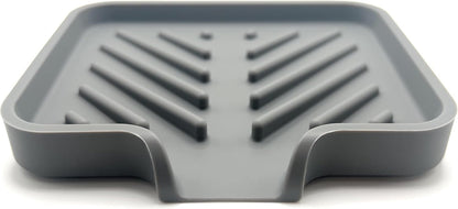 Silicone Soap Dish Tray and Sponge Holder with Drain Chute and Feet | 3-Way Sloped Design | Bathroom and Kitchen Sink Organizer Caddy (Black, 10"x4", 7.8 Ounces)