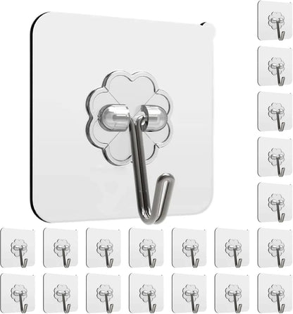 Adhesive Hooks, 24 Pack Heavy Duty Sticky Hooks, Transparent Removable Adhesive Hooks for Hanging, Wall Hooks Can be Used for Kitchen Bathroom Shower Outdoor Home Improvement, Waterproof and Rustproof