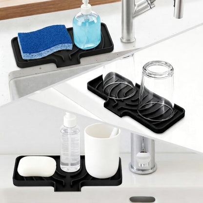 GUUKIN Sponge Holder for Kitchen Sink, Sink Caddy and Soap Tray | 10x4 inch Kitchen Sink Organizer | Compatible with Scrub Daddy, Kitchen Sink Accessories (Grey)
