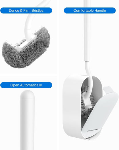 Toilet Bowl Brush and Holder, OSCIOSS Toilet Brush Set with Ergonomic Design, Compact Size, Durable Bristles, RV Toilet Brushes & Holders for Dead Corner Clean (White, 1pack)