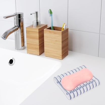 Gjinxi Self Draining Soap Dish Holder 2pcs, Clear Plastic Soap Holder, Soaps Bars Saver Easy Dry and Clean Soaps Stand for Kitchen Shower Room Bathroom Bath Tub Sponges