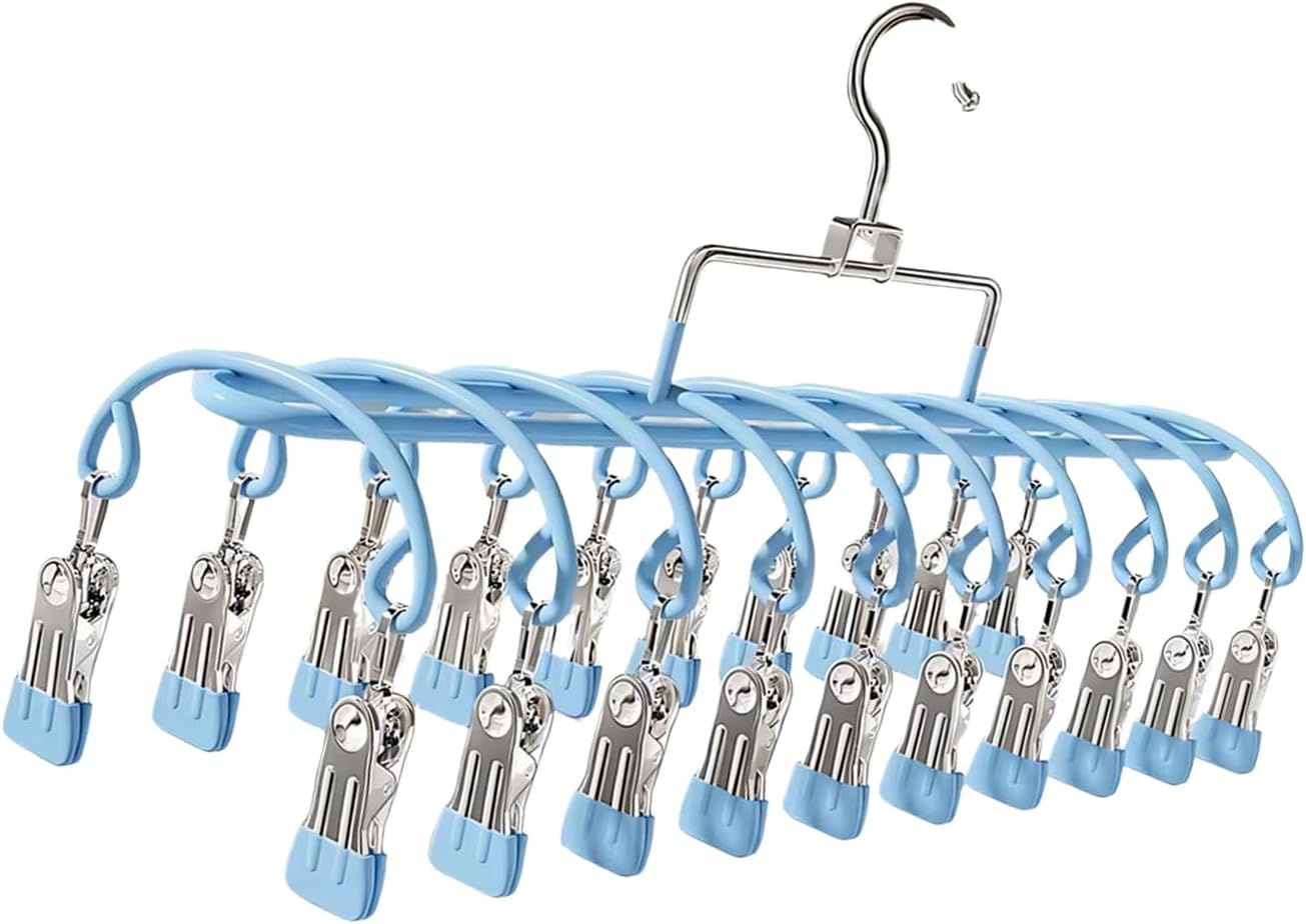 Stainless Steel Garment Hanger 20 Secure Foldable Clips Home Vacation Accessory Outdoor Portable Garment Drying Hanger