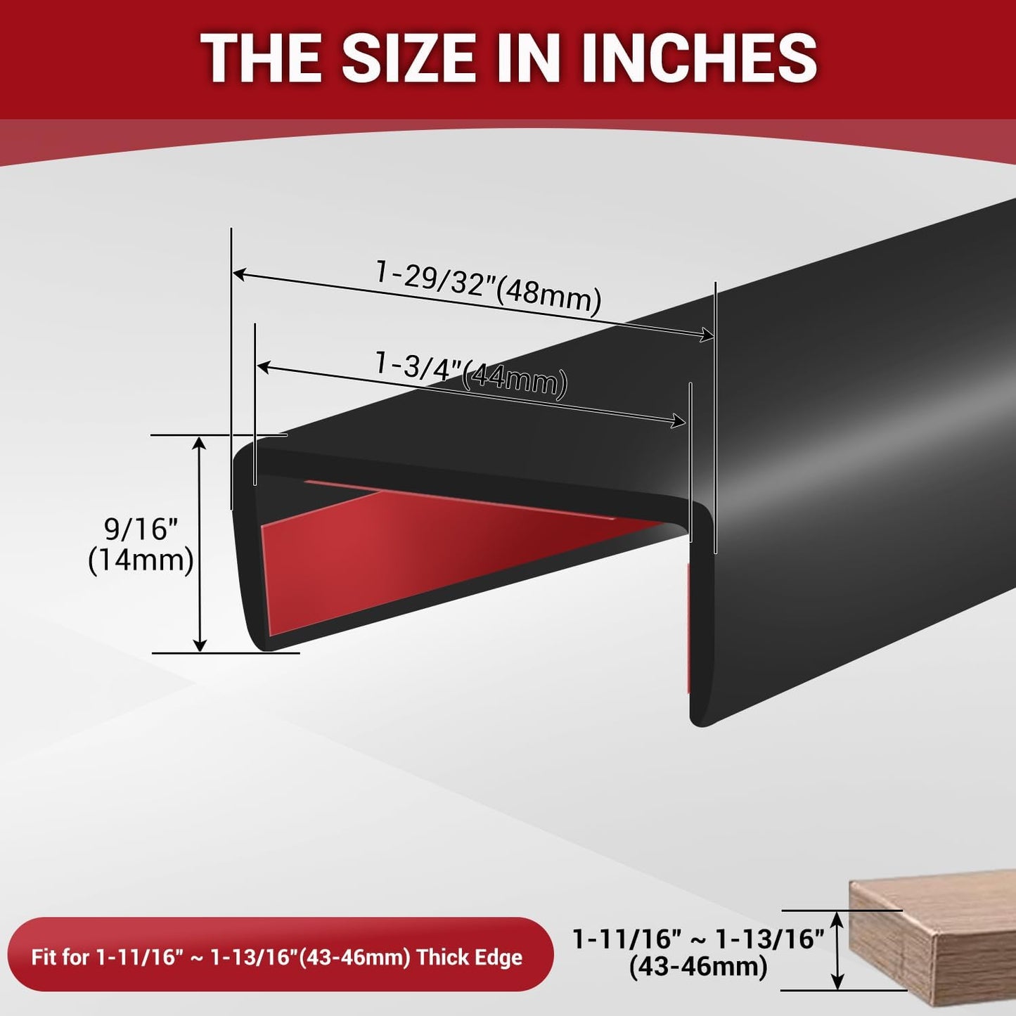 Slimline Cabinet Door Edge Protector, 3/4" Self Adhesive Peel and Stick Rubber Edge Guards, Flexible U Shaped Strips for Kitchen & Garbage Drawer Fronts, Edge Trims for Desks and Shelfves, Black, 10Ft