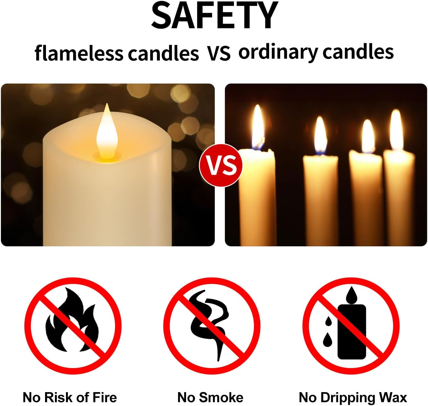 3x3 Flickering Flameless Candles Set of 2, 2AA Battery Life 600 Hours Battery Candles Flickering with Timer,3 inch Flameless Candles with Remote for Indoor/Outdoor, Ivory