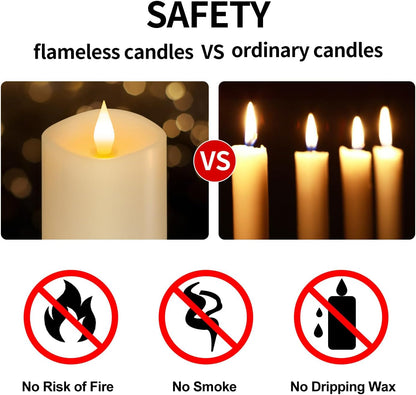 3x3 Flickering Flameless Candles Set of 2, 2AA Battery Life 600 Hours Battery Candles Flickering with Timer,3 inch Flameless Candles with Remote for Indoor/Outdoor, Ivory
