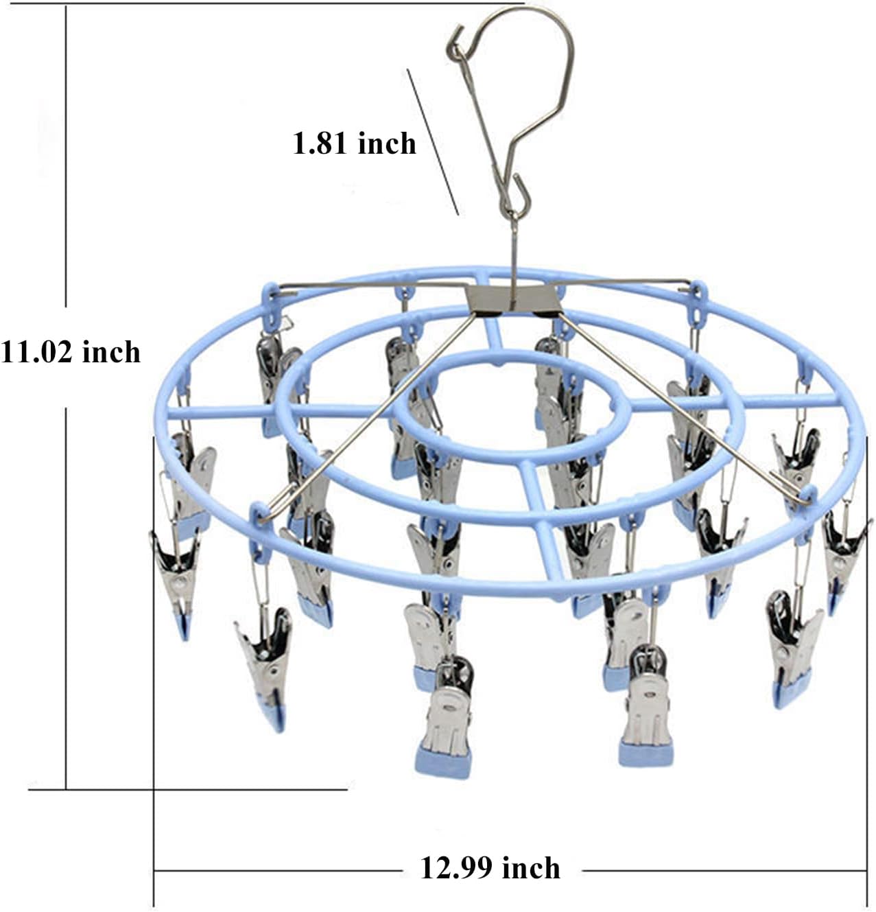 Stainless Steel Clothes Sock Drying Rack with 24 Clips, Swivel Hook Windproof Clothes Hanger Rack for Sock, Bras, Towel, Underwear, Laundry Clothes, Hat, Scarf, Pants, Gloves (Pink Clips)