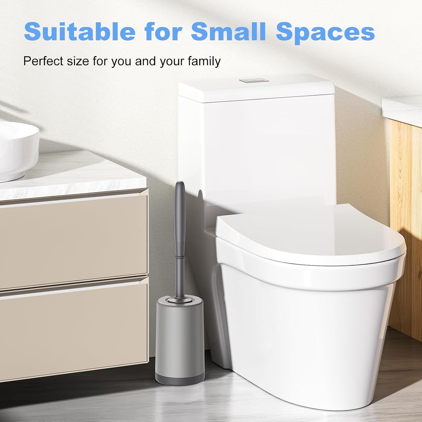 HAMITOR Toilet Bowl Brush Holder Set: Curved Design with Holder for Deep Cleaning Under Rim - Compact Hidden Scrubber for Small Space - Modern RV Bathroom Accessories - White 1 Pack