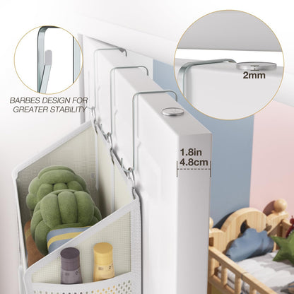 Over the Door Organizer with 5 Front & 10 MeshSide Pockets, 50LB Capacity Extra Large Nursery & Bathroom Hanging Storage Organizer Multi-Room Space-Saving Designwith 3 Hook for Kitchen, Pantry,Grey