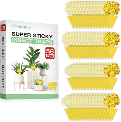 58 Pack Gnat Killer Sticky Traps for Plants - Green Fungus Gnat Sticky Trap for Indoor Houseplants, Fruit Fly, Whitefly, Aphid - Family Friendly Design, Flower/Cloud or Sunflower/Butterfly