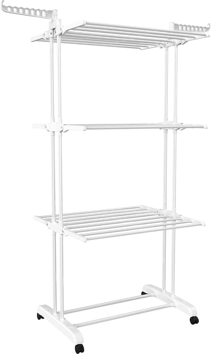 HOMIDEC Clothes Drying Rack, Oversized 4-Tier(67.7" High) Foldable Stainless Steel Drying Rack Clothing, Movable Drying Rack with 4 castors, 24 Drying Poles and 14 Hooks for Bed Linen, Clothing, Grey