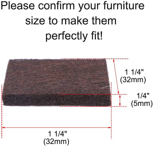 uxcell 32pcs Furniture Pads Square 1 1/4" Self-stick Anti-scratch Felt Pads Reduce Noise for Chair Feet Floor Protector Brown
