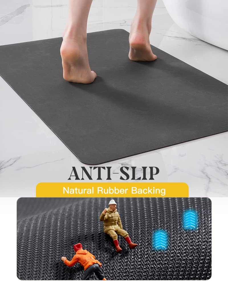 MontVoo -Bath Mat-Rubber Backing Non SlipThin Bathroom Rugs Fit Under Door- Quick Dry Absorbent Faux Suede Surface Grey Bathroom Floor Mats-Shower Rug for in Front of Bathtub Shower Gray 16x24