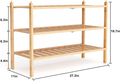 Dranixly Shoe Rack, 2-Tier Bamboo Stackable Shelf Storage Organizer, Stand for Closet, Entryway, Hallway, Bathroom and Living Room（Natural）