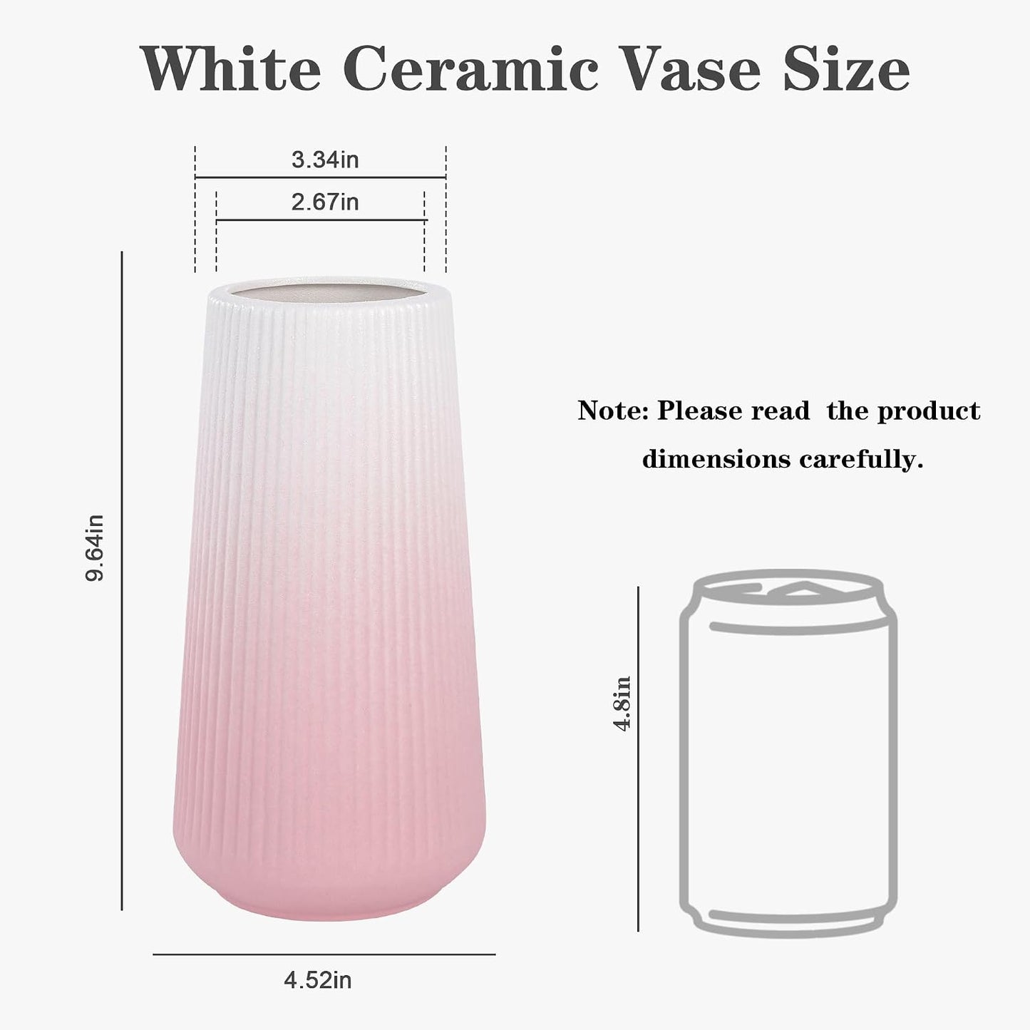 White Ceramic Vase, GUKJOB Small Cute Flower Vase for Pampas Grass, Home, Living Room, Dining Table, Farmhouse, Office Decor, Bedroom, Table, and Kitchen Shelf (White- 2PCS)
