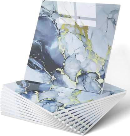 WADILE 10pcs Peel and Stick Shower Waterproof Marble Tiles Wall Panels, 11.8"x11.8" Self-Adhesive Backsplash, for Home Bathroom, Kitchen, Living Room White (Not Real Tile)