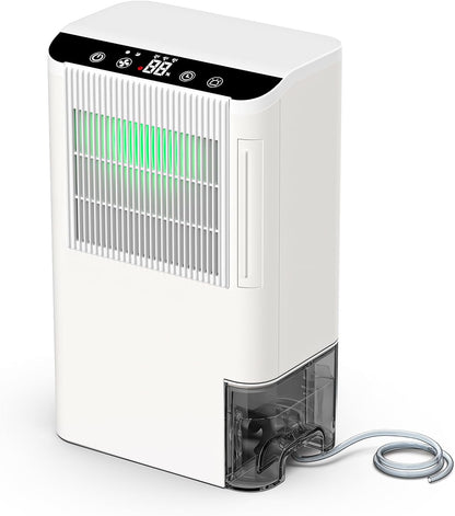 Dehumidifiers for Home, 2000 Sq.Ft Small Dehumidifier with 3.3ft Drain Hose, 2.5L Tank, Timer Sleep Mode, Portable Dehumidifier for Basement, Bedroom, Bathroom (Milk White)