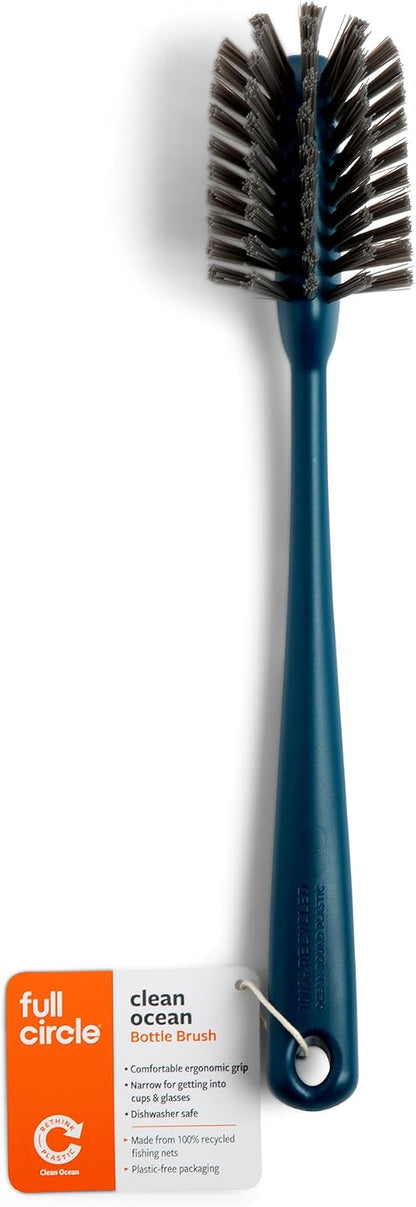 Full Circle Clean Ocean, Heavy Duty Dish Brush, Tough Bristles and Built-in Scraper, Perfect for Cast Iron, Sustainably Made 100% From Recycled Ghost Fishing Nets