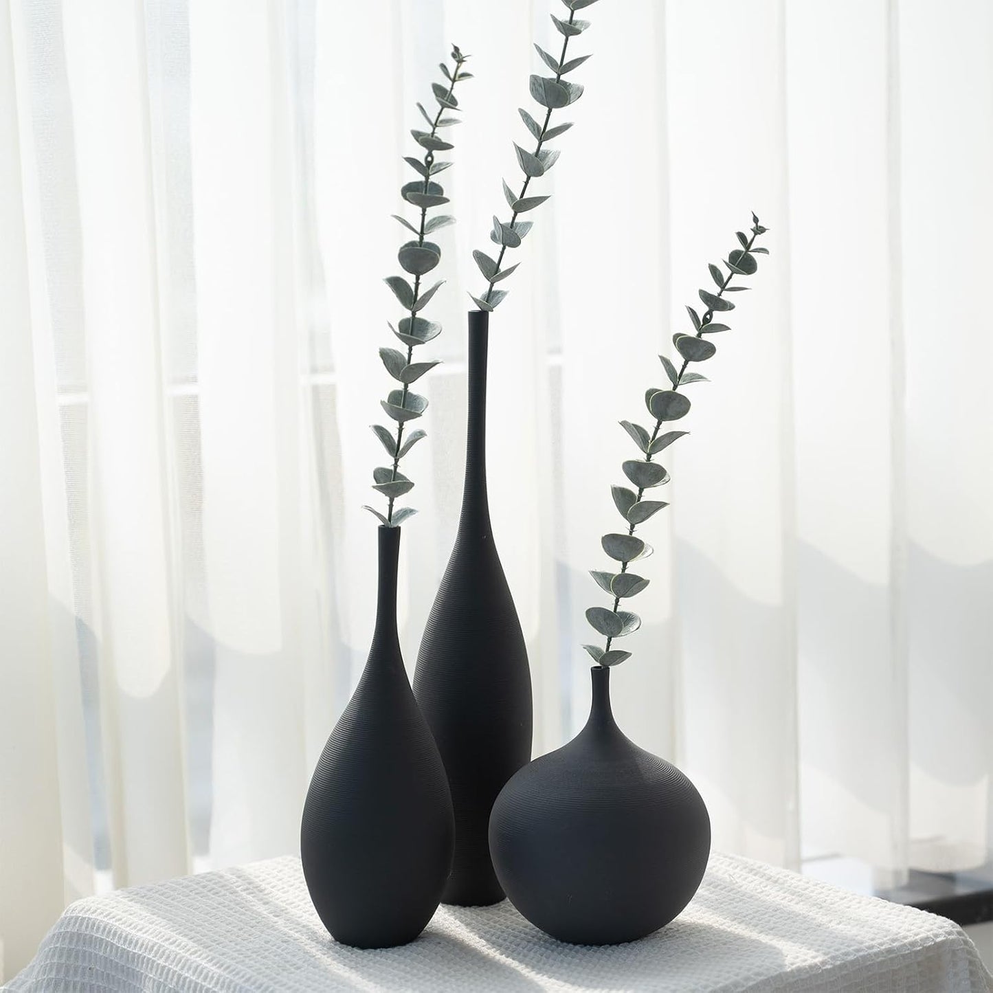 Relexome White Ceramic Vase Modern Boho Wabi-Sabi Flower Vase Set of 3 Decorative Aesthetic Vases for Centerpieces Pampas Matte Minimalist Vases for Living Room Table Shelf Home Decor Gift