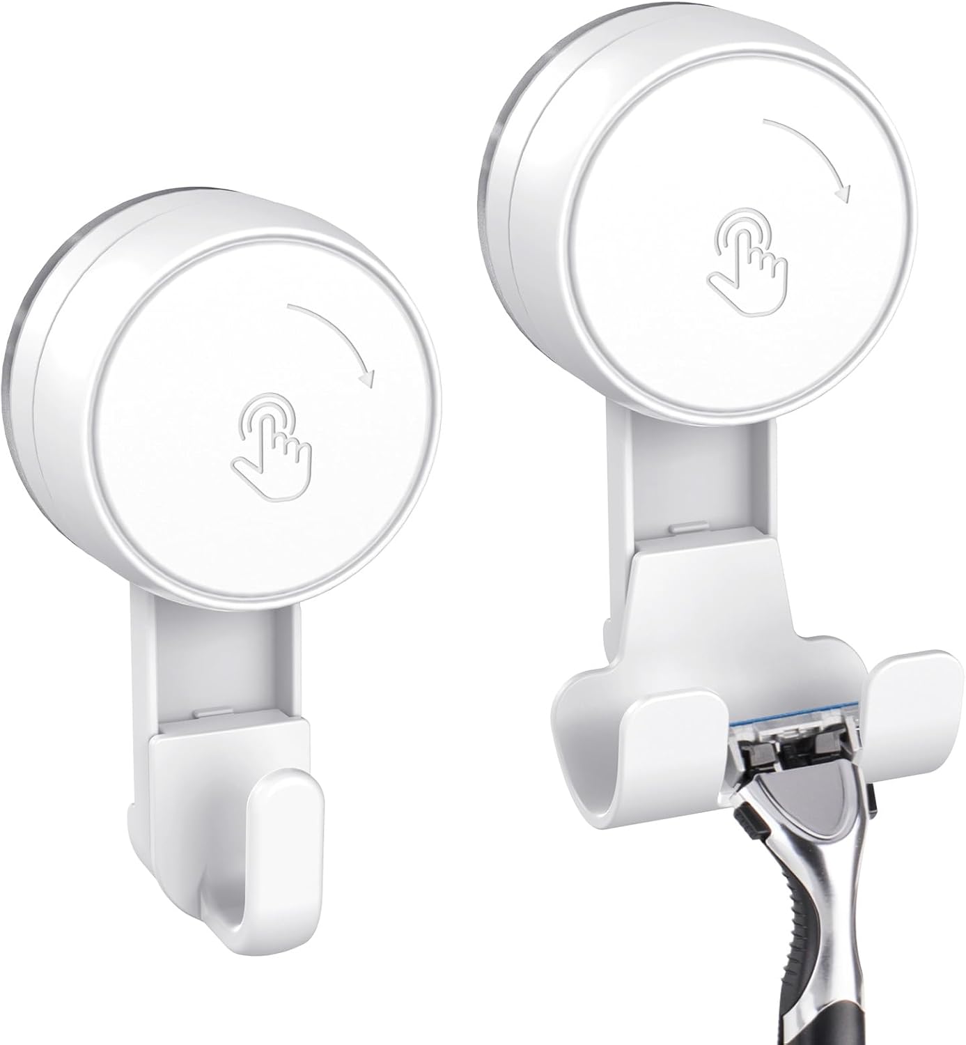 LUXEAR Heavy Duty Waterproof Shower Hooks 2 Pack - Suction Hook, No Drill Damage-Free Removable Reusable Wall Hooks for Bathroom Kitchen Towel Bathrobe Loofah Shower Hooks (Max Load 11LB/5KG)