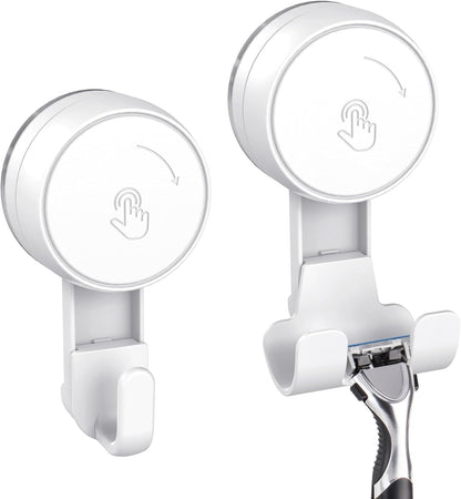 LUXEAR Heavy Duty Waterproof Shower Hooks 2 Pack - Suction Hook, No Drill Damage-Free Removable Reusable Wall Hooks for Bathroom Kitchen Towel Bathrobe Loofah Shower Hooks (Max Load 11LB/5KG)