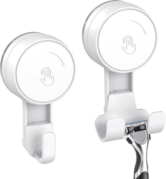 LUXEAR Heavy Duty Waterproof Shower Hooks 2 Pack - Suction Hook, No Drill Damage-Free Removable Reusable Wall Hooks for Bathroom Kitchen Towel Bathrobe Loofah Shower Hooks (Max Load 11LB/5KG)
