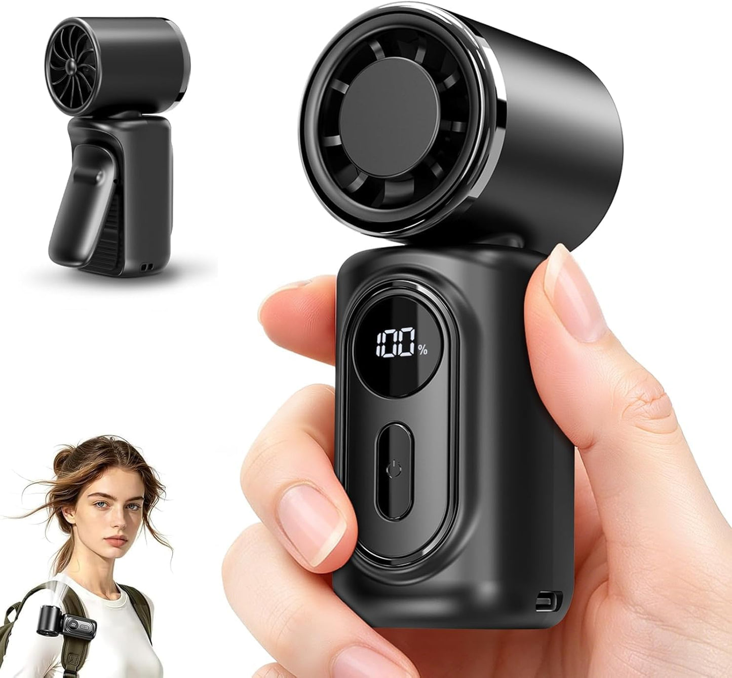 Portable Clip-On Mini Fan 180° Rotating 3000mAh 5-speed | Handheld Mini Fan with LED Display, 14500 RPM Rechargeable Stroller Fan for Travel, Camping, Game day & Office