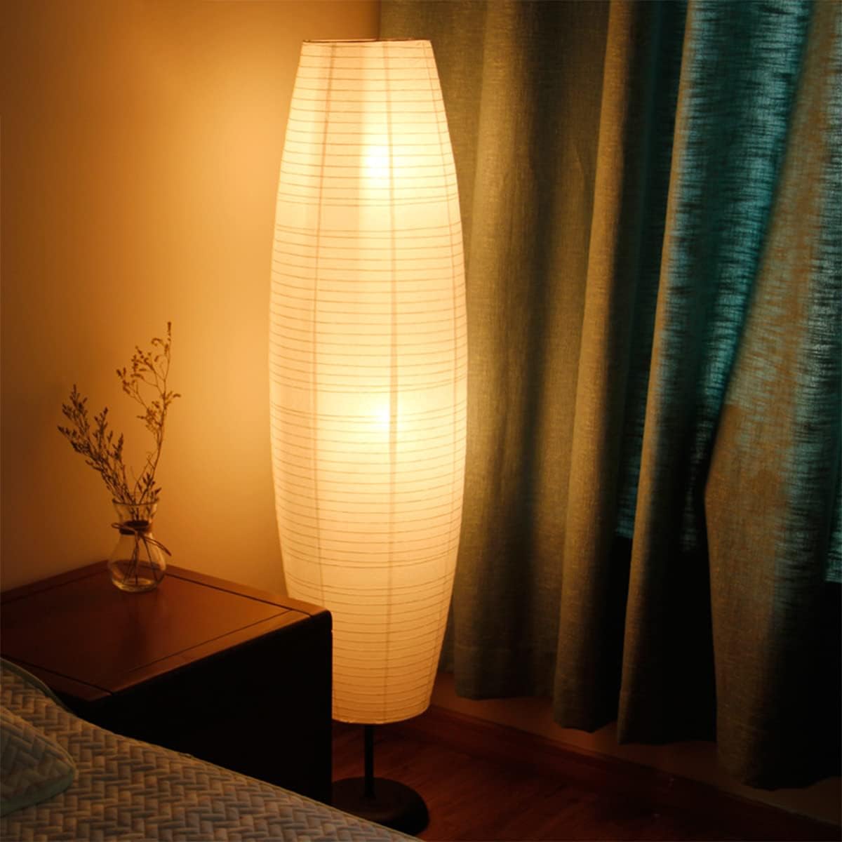 FERCAISH Paper Floor Lamp Shade, Foldable and Minimalist Style Rice Paper Lamps Classic Modern Paper Floor Light Bulb Cage Guard for Living Room Bedroom Décor