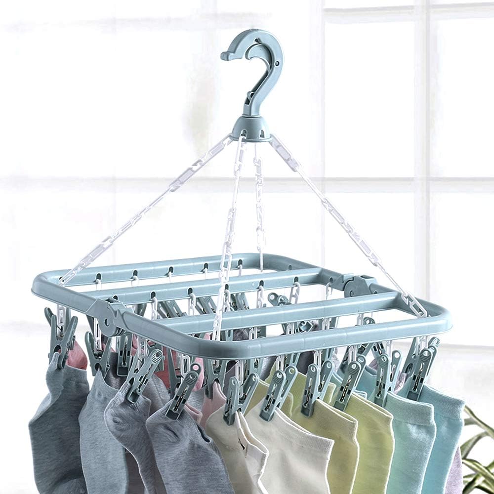 Clip and Drip Hanger Clothes Hanger Drying Rack 32 Clips (Blue)