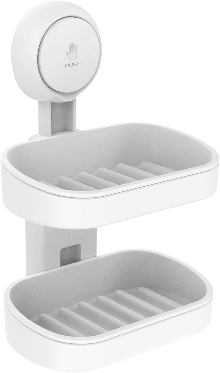 HOME&I Suction Cup Soap Dish Holder for Shower, Dual-Layer Self-Draining Bar Soap Holder, No-Drill Removable Wall Mount Soap Tray for Tile, Glass, Bathroom & Kitchen Sink