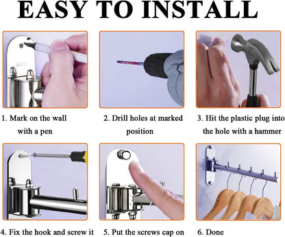 Foldable Wall Mounted Clothes Hanger Racks, Clothes Drying Rack Hooks 2Pack