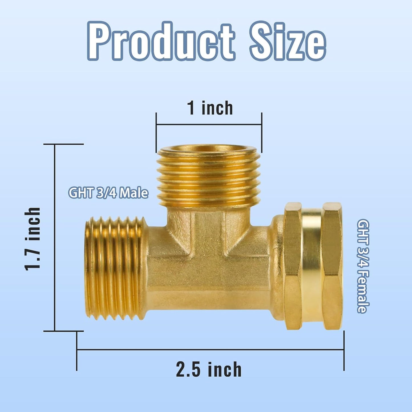 Angry Pony Garden Hose Tee,GHT 3/4 Female x Female x Male Hose Tee for Lawn | for Irrigation/Sprinkler/Patio and Outdoor Watering,2 Way,Heavy-duty Brass,Standard Thread,Wide Flow,Quick Connect,Leakproof