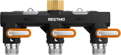Restmo 3 Way Garden Hose Splitter Heavy Duty 100% Metal Body, Full Flow Design with Oversized Ball Valve, Outdoor Faucet Spigot Adapter with Extended Levers, 3/4" GHT Thread - Green
