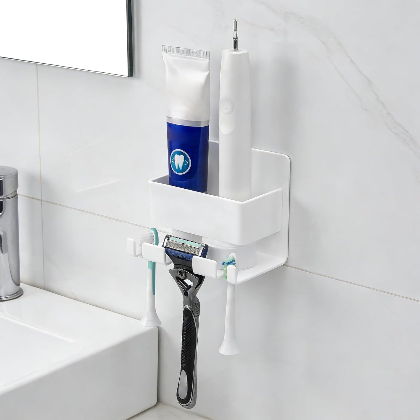 Electric Toothbrush Holder Wall Mounted, Electric Toothbrush Cord Organizer Holds 1 Chargers, Self Adhesive Electric Toothbrush Stand for Bathroom, Medicine Cabinet, Dorm(Black)