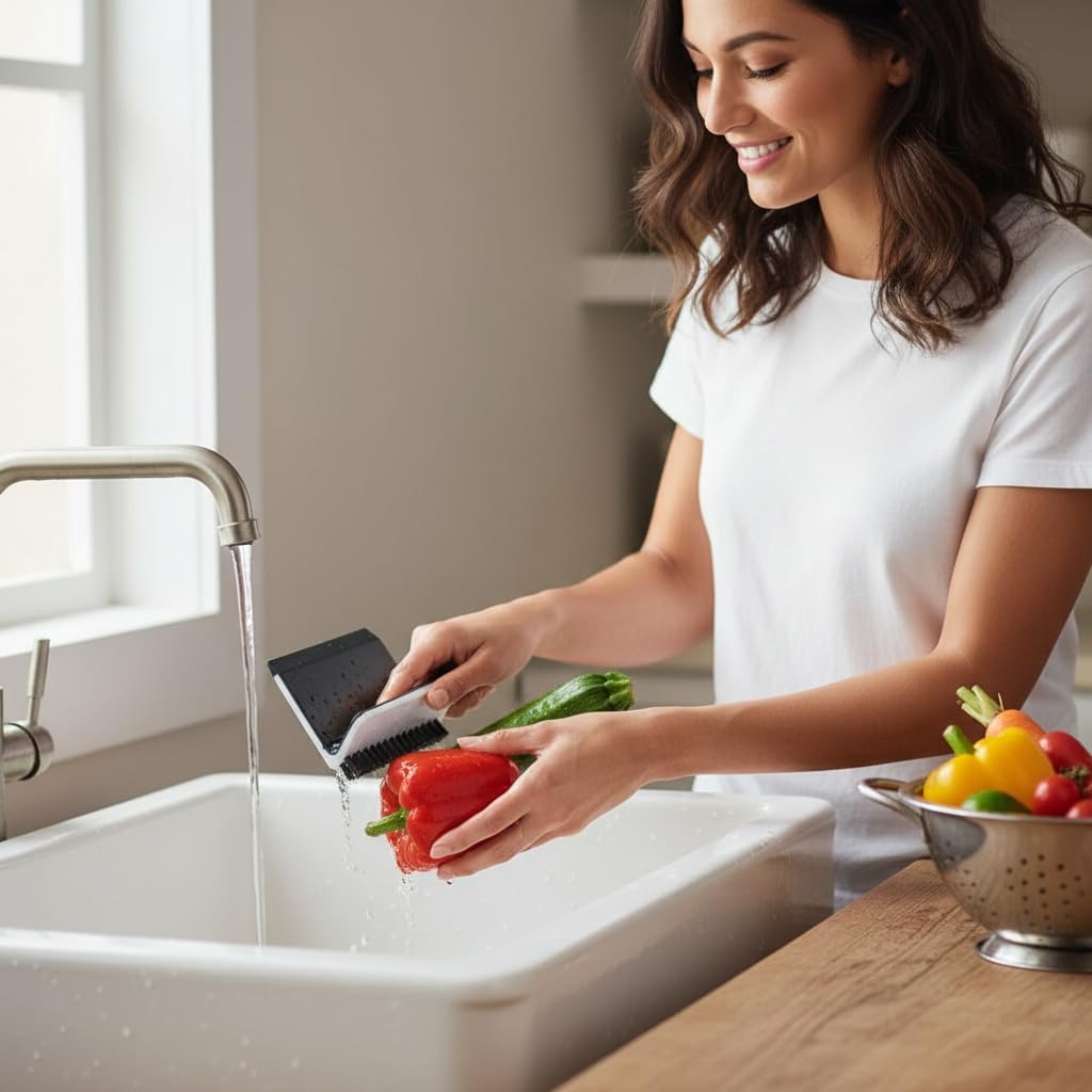 2 Pcs Black Kitchen Sink Squeegee Cleaner Countertop Brush Wiper Vegetable Cleaning Brush Wiper Home Kitchen Tool Accessories Fruit and Vegetable Cleaning Brushes
