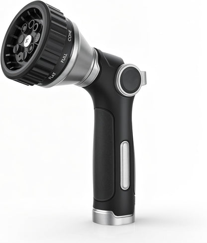 RESTMO Water Hose Nozzle Heavy Duty, Adjustable Hose Sprayer Thumb Control | Premium Zinc Alloy, 8 Adjustable Spray Patterns, Flow Control, TPR Rubberized, Ideal for Plants & Lawns, Cars & Pets, Black