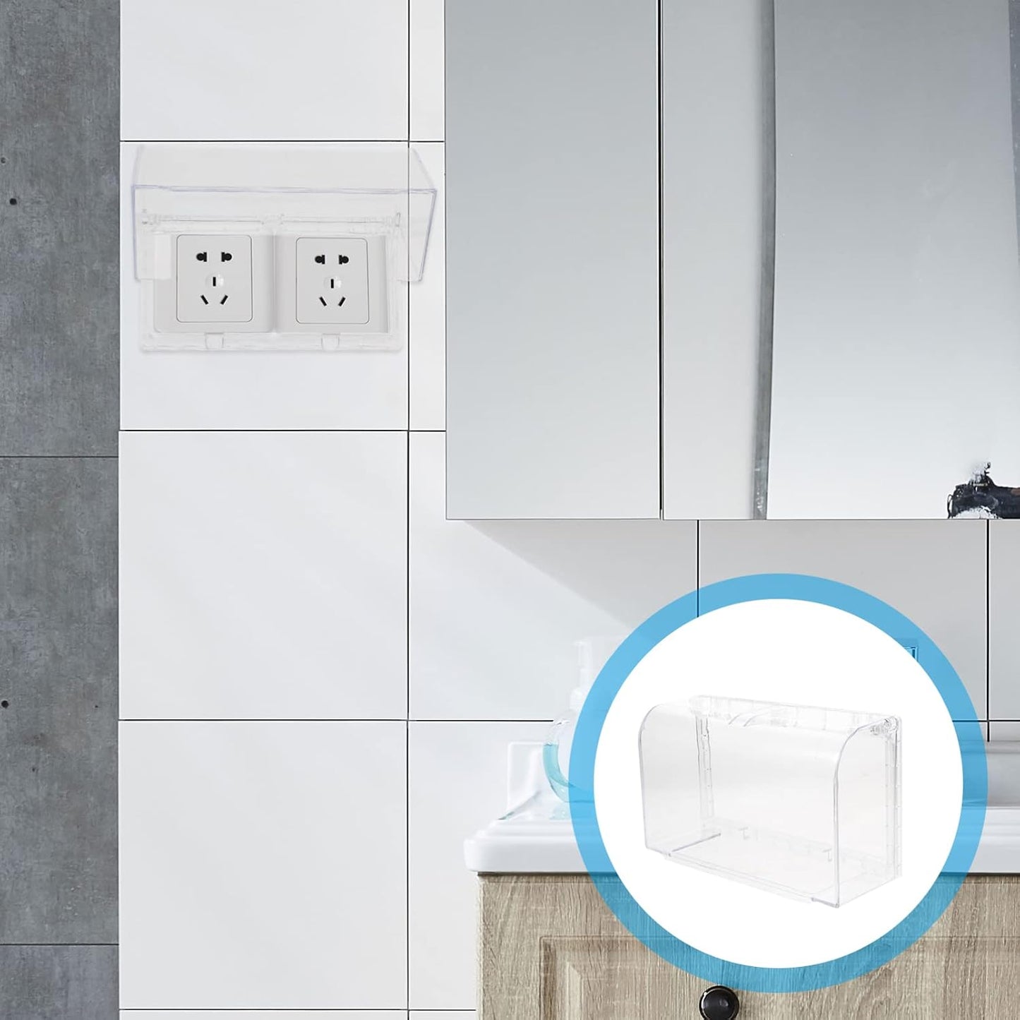 DOITOOL Waterproof Socket Protective Cover Sticky Style Double-Position Thickened Outlet Cover Weatherproof Socket Box for Home Kitchen Bathroom Easy Installation 7.95X4.76X2.95 Inch