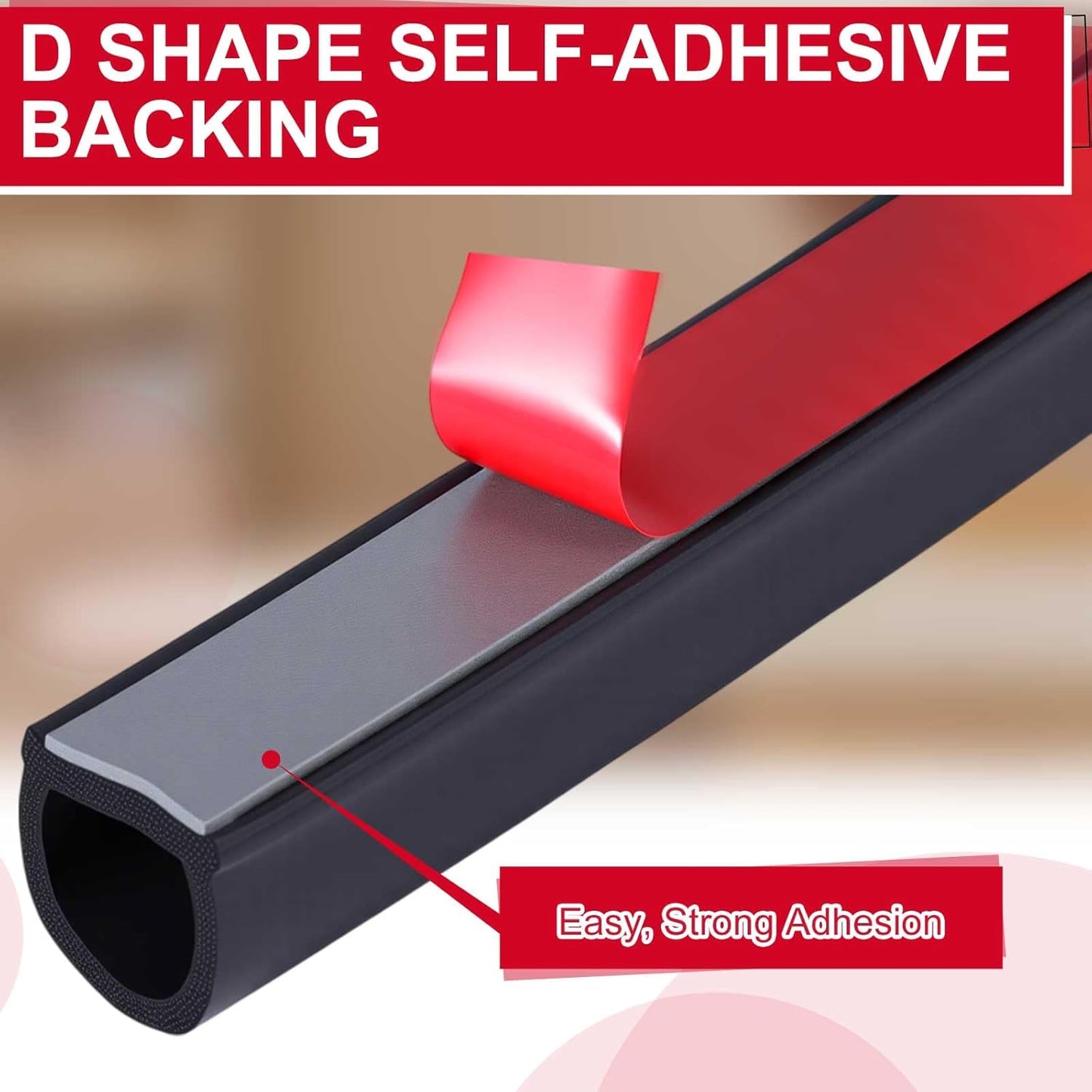 Pangda 10Ft D Shape Rubber Weather Stripping Foam Self-Adhesive EPDM Door Seal Strip for Noise Reduction Waterproof Dustproof for Cars Boats Truck RVs Windows Doors (3/4" W × 3/4" H)