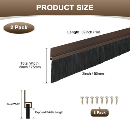 M METERXITY 2Pack Door Sweep - 39" Door Bottom Brush Heavy Duty Seal Draft Stopper Aluminum Base with 50mm Brush, Adhesive/Screw Installation for Interior/Exterior/Garage/Sliding Doors, Black