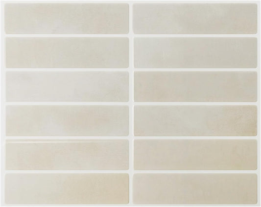 Peel and Stick Backsplash Tile for Kitchen, 10 Sheets, 11.42''x9'' | Beige Gray 3D Self Adhesive Wall Tile Back Splash for Kitchen, Bathroom, Laundry Room