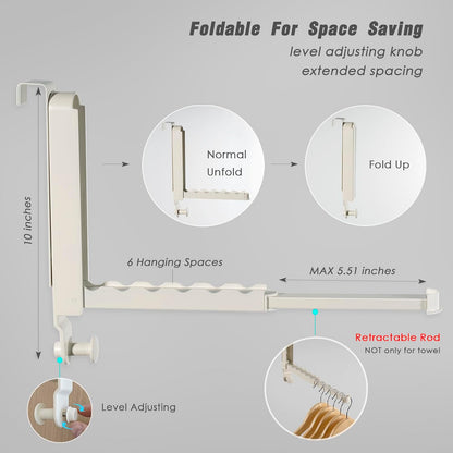 Folding Clothes Drying Rack with 3 Brackets for Over The Door and Wall Mount, All Metal Laundry Dryer Rack with Retractable Rod for Towel, Fit Doors Thickness from 0.59in to 1.96in (Space Grey)