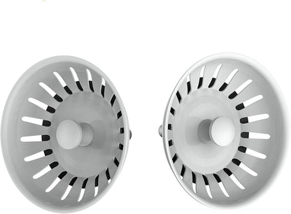 KANARY Kitchen Sink Basket Strainer Replacement for Standard Drains (3-1/2 Inch) Stainless Steel Body with Rubber Stopper (Pack of 2, Stianless Steel)